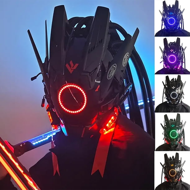 Fiudx Máscara Led Iluminada, Estilo Punk Artesanal, Visión Nítida, Ajuste Cómodo, Ideal para Festivales de Música, Talla Única Ajustable.