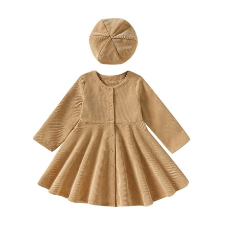 

Rovga Fashion Dresses For Girls Kids Fashionable Soild Collar Long Sleeves Princess Dress Hat Set