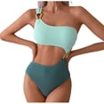 thumbnail image 2 of Bathing Suits for Women New Women's Color Block Fashion No Buckle One-Shoulder Backless Bikinis Sets Style B-68 Blue S, 2 of 7