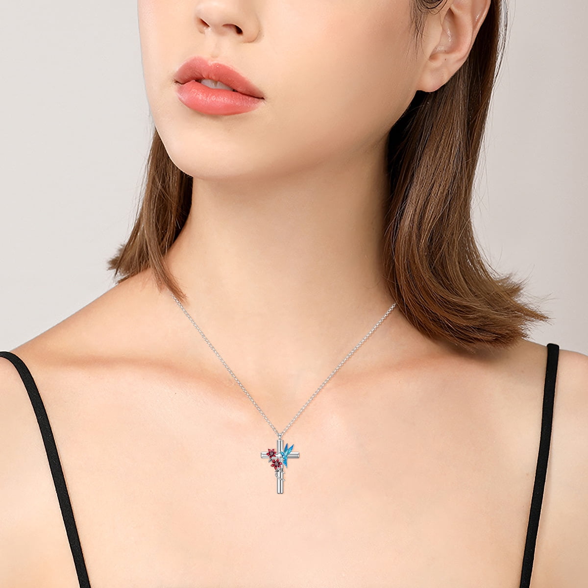 CACA LADY Hummingbird Cross Urn Necklace for Ashes 925 Sterling Silver Cremation Jewelry with Funnel