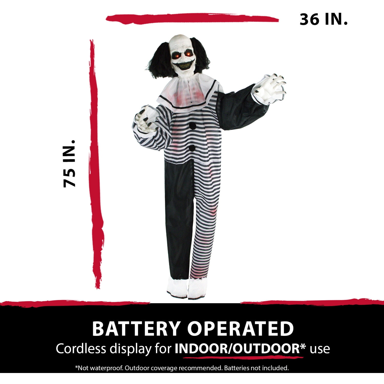 Haunted Hill Farm 75" Clown Animatronic with Lights and Sound, Halloween Decor HHCLOWN-11FLSA