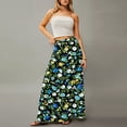 thumbnail image 4 of WTOBBY Women's Flowy Floral Print Bohemian Maxi Skirt Casual Summer Beach Long Skirt Elastic Waist Lightweight Tiered Pleated Skirt with Side Slit and Drawstring,Dark Green M, 4 of 5
