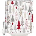 thumbnail image 3 of Polyester Fabric Red Grey Christmas Tree Shower Curtain, Xmas Tree Winter Snowflake, Waterproof Bathtub Curtain Bathroom Decor Set with Hooks 72 x 72 Inches,, 3 of 6