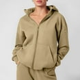 thumbnail image 4 of Rohuuque Women's Zip Up Hoodies Sweatshirt Long Sleeve Solid Color Casual Jacket with Pockets Lightweight Outdoor Sport Sweatshirts Khaki, 4 of 9