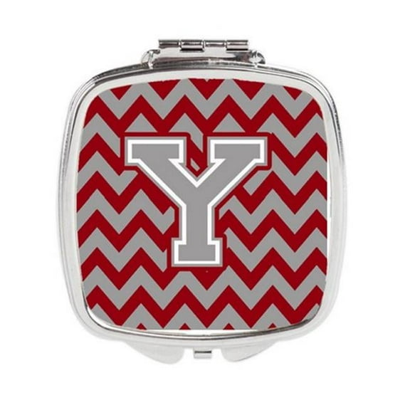 Letter Y Chevron Crimson & Grey Compact Mirror - Crimson & Grey - 3in. H x 0.3in. W x 2.75in. L