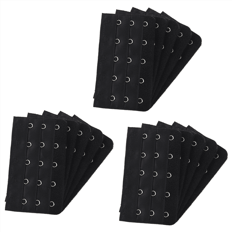 Black 5 Rows Hook and Eye Tape Extension Bra Strap Extender 15 Pcs for