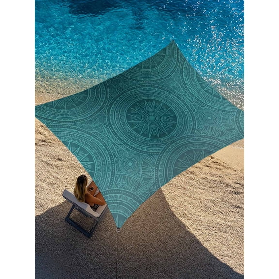 Ethnic Style Sun Shade Sail 6.5' x 10', Abstract Floral Turquoise Gradual Rectangle Outdoor Sunshade Canopy, Waterproof UV Block Patio Covers for Garden Yard Beach
