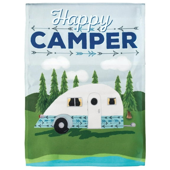 Happy Camper Forest Green 8 x 18.3 Large Polyester Outdoor Hanging Garden Flag