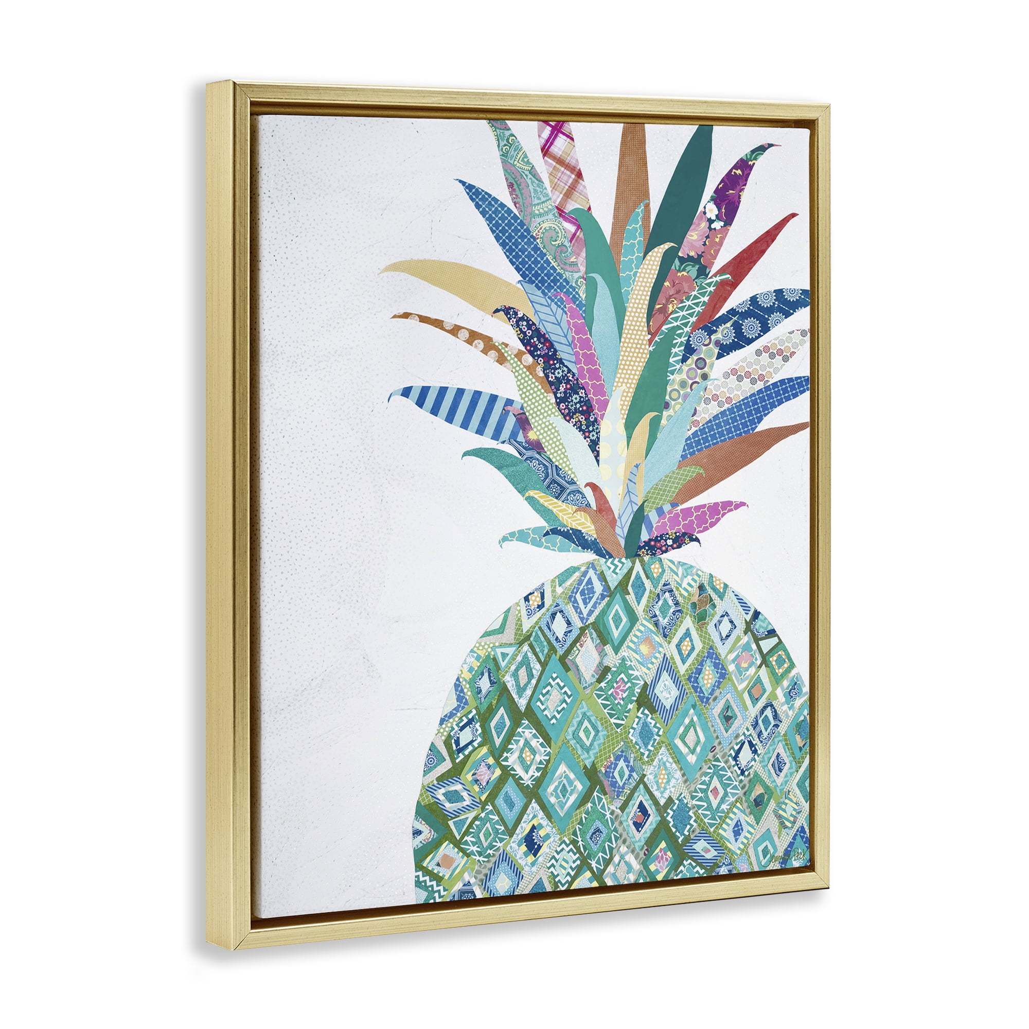 Stupell Industries Geometric Patterned Pineapple Food & Beverage Painting Gold Floater Framed Art Print Wall Art, 25 x 31