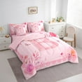 thumbnail image 3 of Castle Fairy Personalized Initial 7-Piece Twin Bedding Sets,Pink Floral Rose Bedding Comforter Set,Flying Butterfly Breathable Sheet Sets,Breathable Flower Home Decor,Reversible, 3 of 8