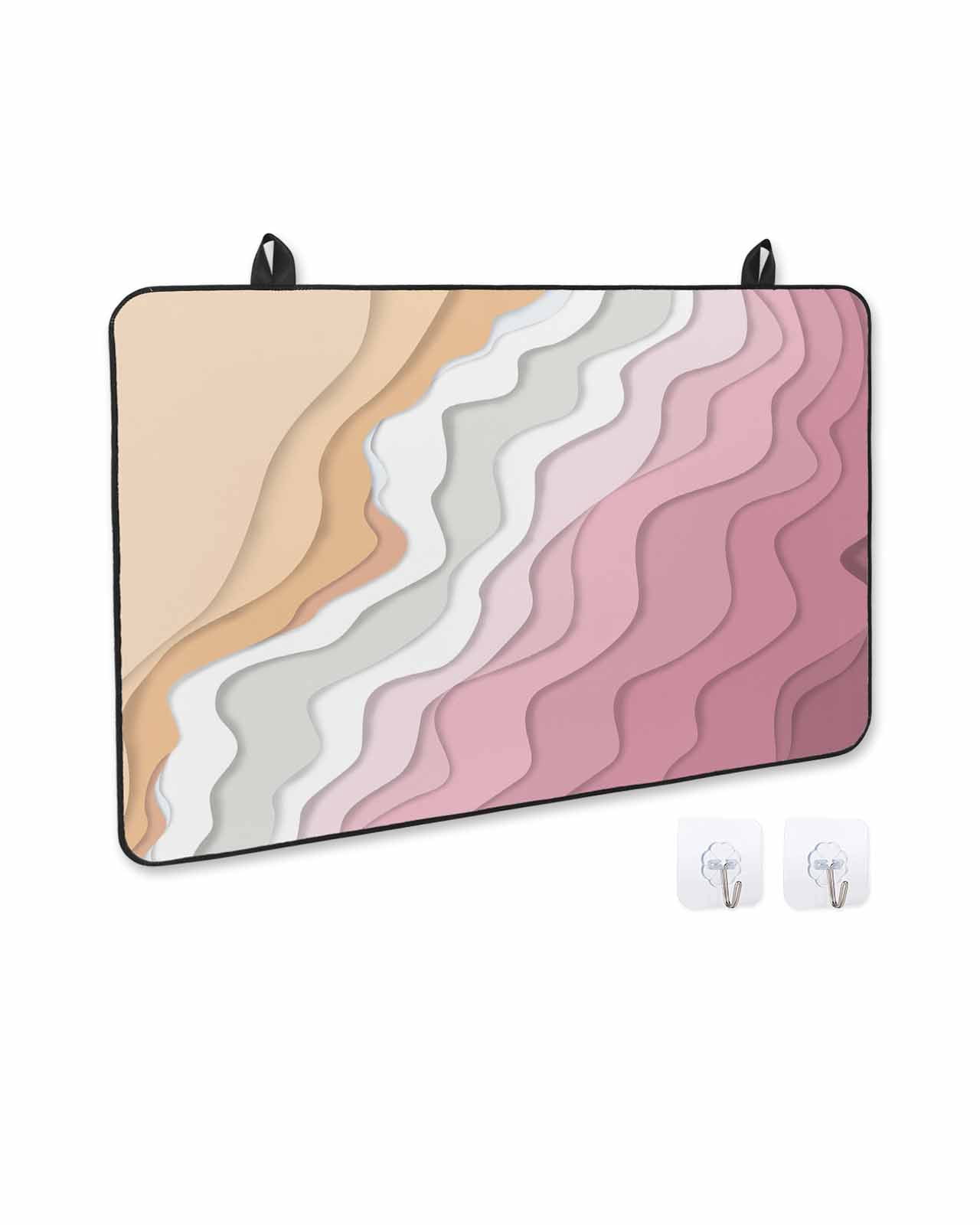 nqOlkjepod Large Induction Cooktop Protector Mat 36"x21", Pink Coastal Beach Stove Top Covers for Electric Stove, Country Romantic Simple Sea Waves Stove Burner Cover Mats, Glass Top Stove Cover