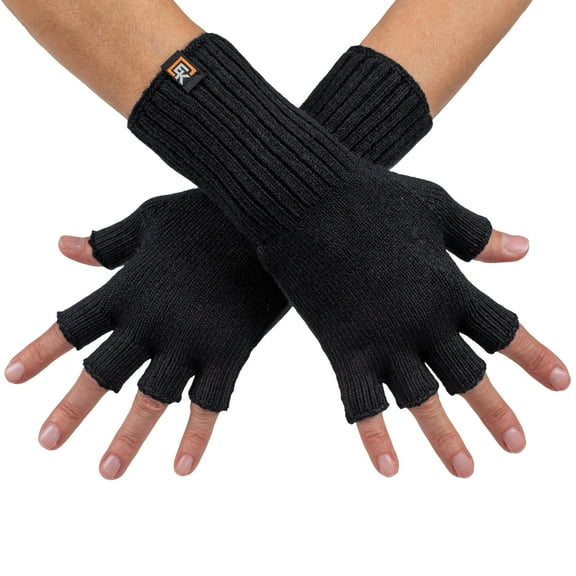 Wool Knit Fingerless Gloves - Made in the USA - Super Soft Merino Wool - Small - Black