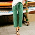 thumbnail image 4 of Women Fashion Solid Color Cotton Flax Elastic Long Pants Beach Leisure Trousers, 4 of 4