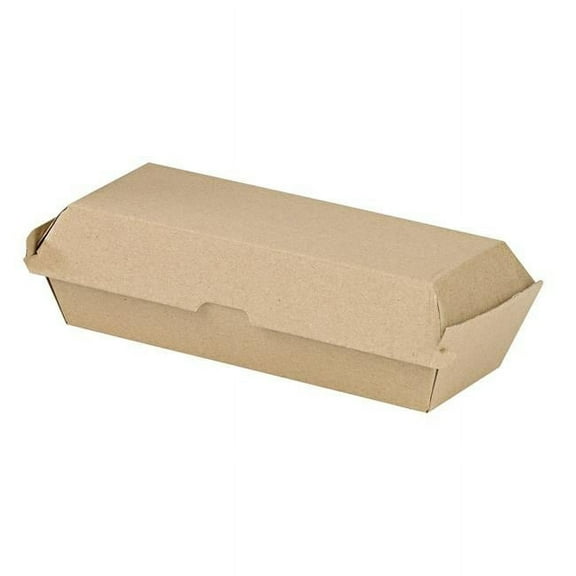 Pack & Wood 210EATDOG241K 9.9 in. Corrugated Hot Dog Clamshell, Kraft