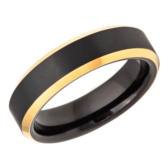 Men's Women's Tungsten Wedding Band Engagement Ring 6mm Black & Gold Plated Ring, SZ 9