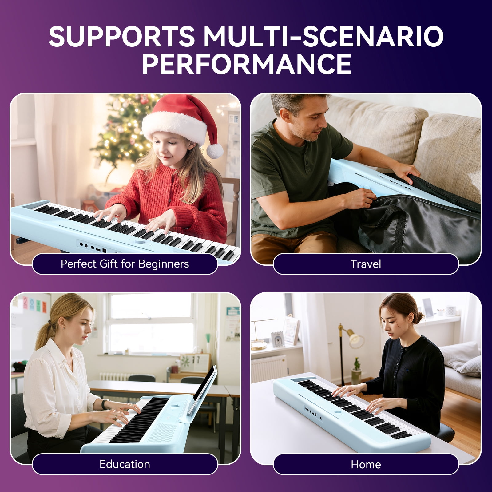 Rhymo 61 Key Smart Piano Keyboard for Beginners,Learning Keyboard with Light up Keys, Velocity Sensitive Electric Piano Keyboard & App Learning(Blue)