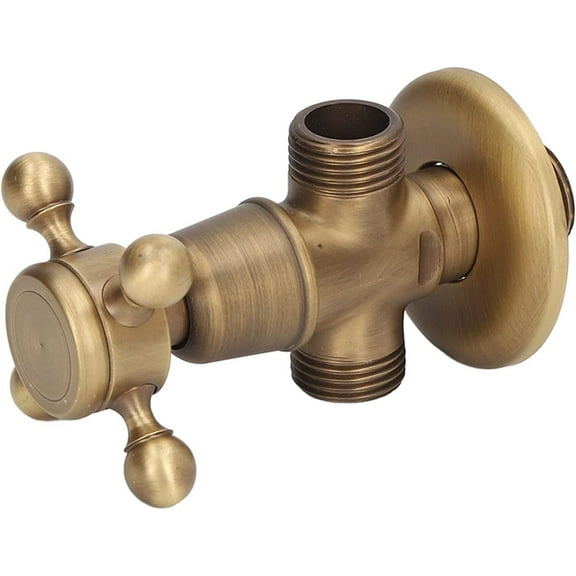 Vintage Style Connect Brass Valve ,Plumbing Fitting Retro Thickened Hot And Cold Triangle Valve High Hardness Copper Cross Handle Water Stop Valve for Bathroom Toilet Kitchen Faucet