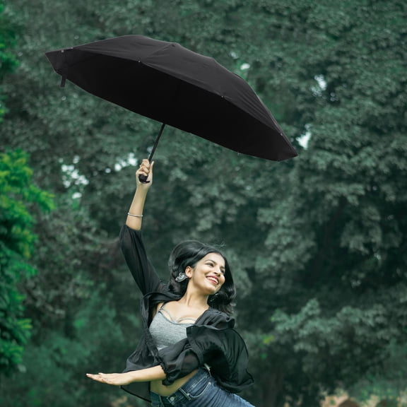 LOLIPPYY Extra Large Black Heavy Duty Folding Umbrella Windproof for Outdoor Use