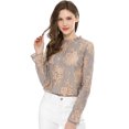 thumbnail image 2 of INSPIRE CHIC Women's Crochet Lace See Through Floral Ruffle Neck Blouse, 2 of 6