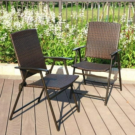Sophia & William 2pcs Outdoor Patio Chairs Rattan Dining Chairs Supports 300 LBS Steel Frame Garden Outdoor wIth Armrest Brown