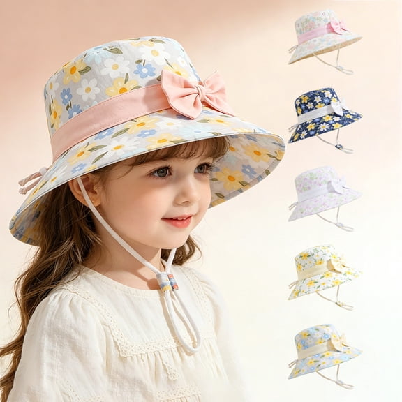 Minzimin Kids Printed Outdoor Sun Protection Bucket Hat for Kids Ages 1-8, Foldable All-Season Fisherman Hat for Travel, Trendy UV Protection Cap for Girls