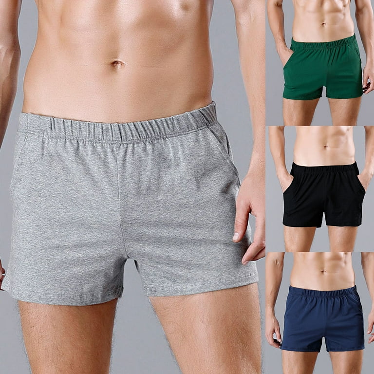 HEVIRGO Soutong Sollid Color Men Underpants Side Pockets Comfy Elastic  Waist Loose Boxer Underwear for Inside Wear,Grey 2XL 