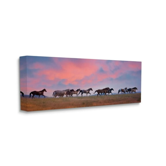 Stupell Industries Wild Horses Running at Pink Sunset Meadow Canvas Wall Art Design by PHBurchett, 10" x 24"