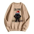 thumbnail image 4 of Wang6 Christmas Graphic Sweatshirts for Women Trendy Long Sleeve I Am Fine Cat Printed Hoodless Pullovers Causal Xmas White Loose Fit Crew Neck Tops Khaki XL, 4 of 4