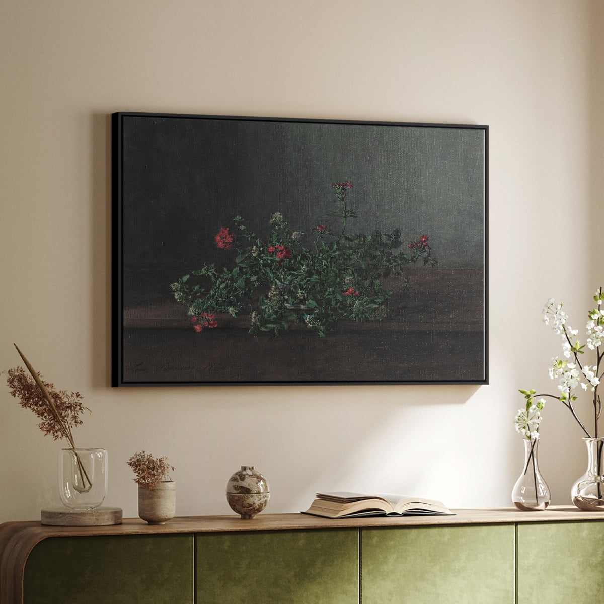 Vintage Botanical Print-XCIV By Wexford Home Framed in Black Wood Gallery Wrapped Canvas 25 in. x 37 in.