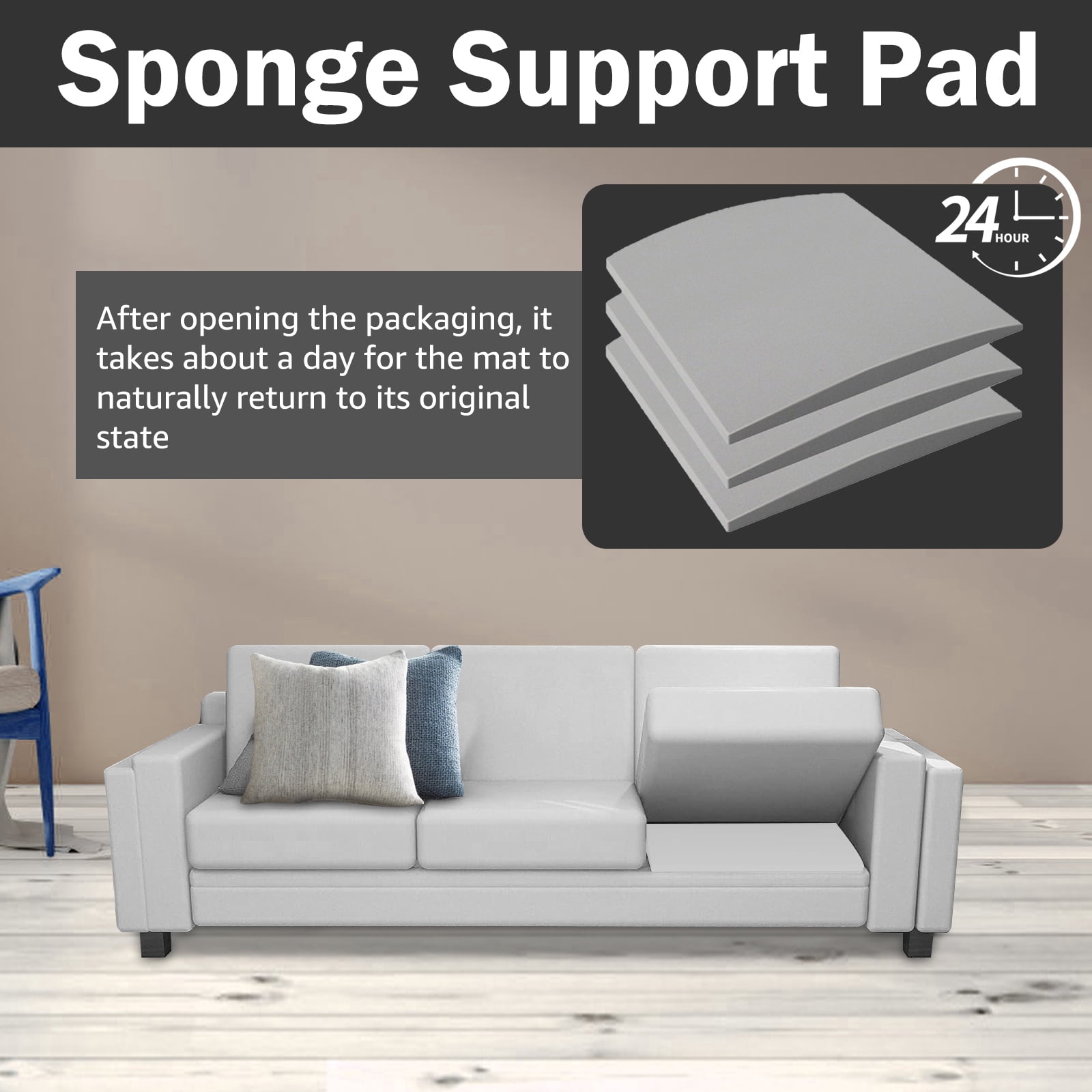 Dznils Sofa Couch Cushion Support for Sagging Seat, 20" x 20", Gray, Set of 3
