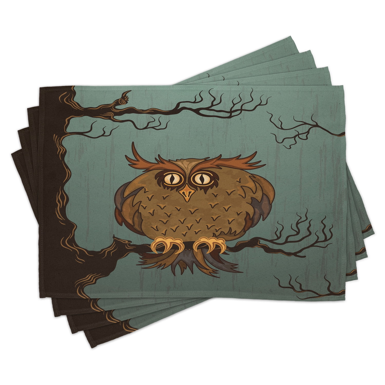 Owl Placemats Set of 4 Exhausted Hangover Tired Owl in Oak Tree with