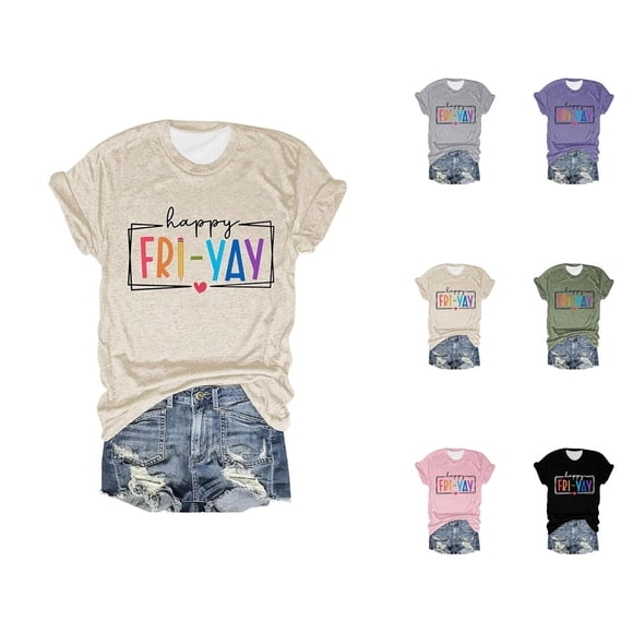 Happy Friday Teacher Tshirt for Women 2026 Summer Trendy Short Sleeve Crewneck Funny Friday Weekend Graphic Tees