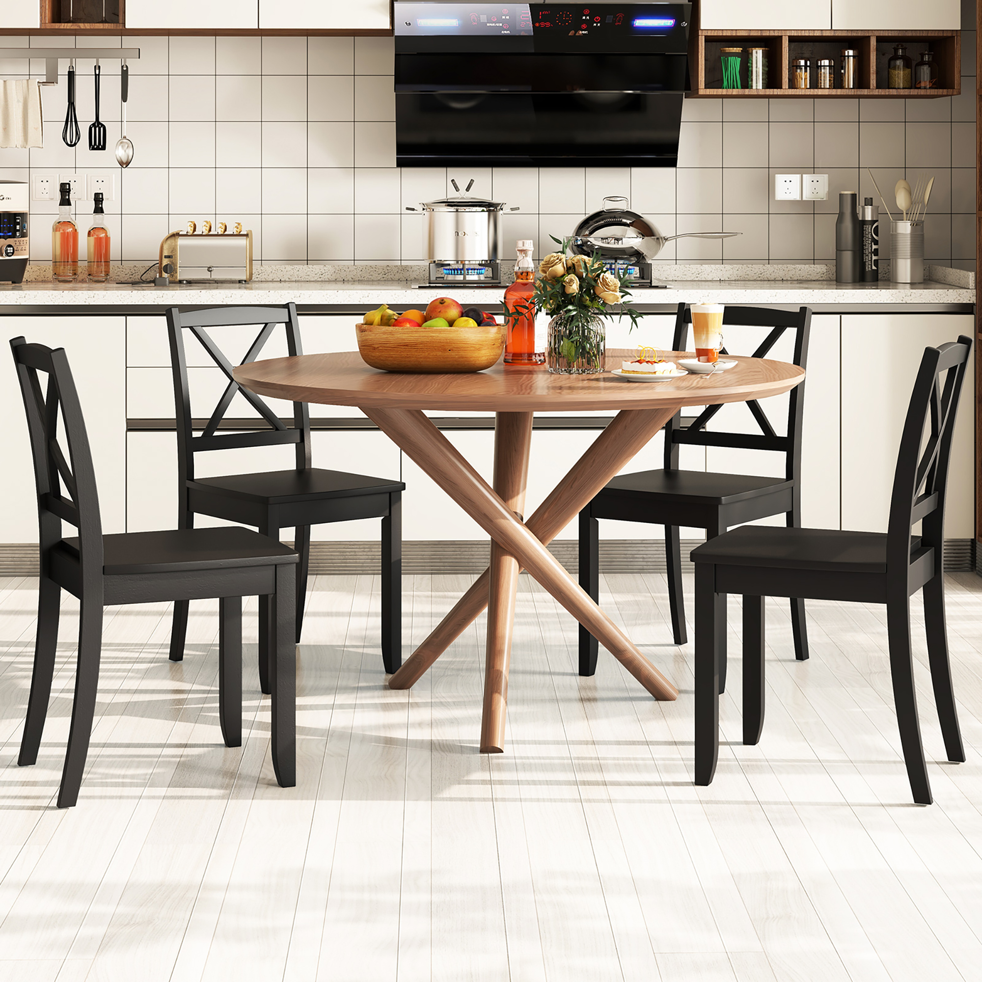 Gymax Dining Chair Set of 4 Kitchen Side Chairs w/ Rubber Wood Legs & Cross Back Black
