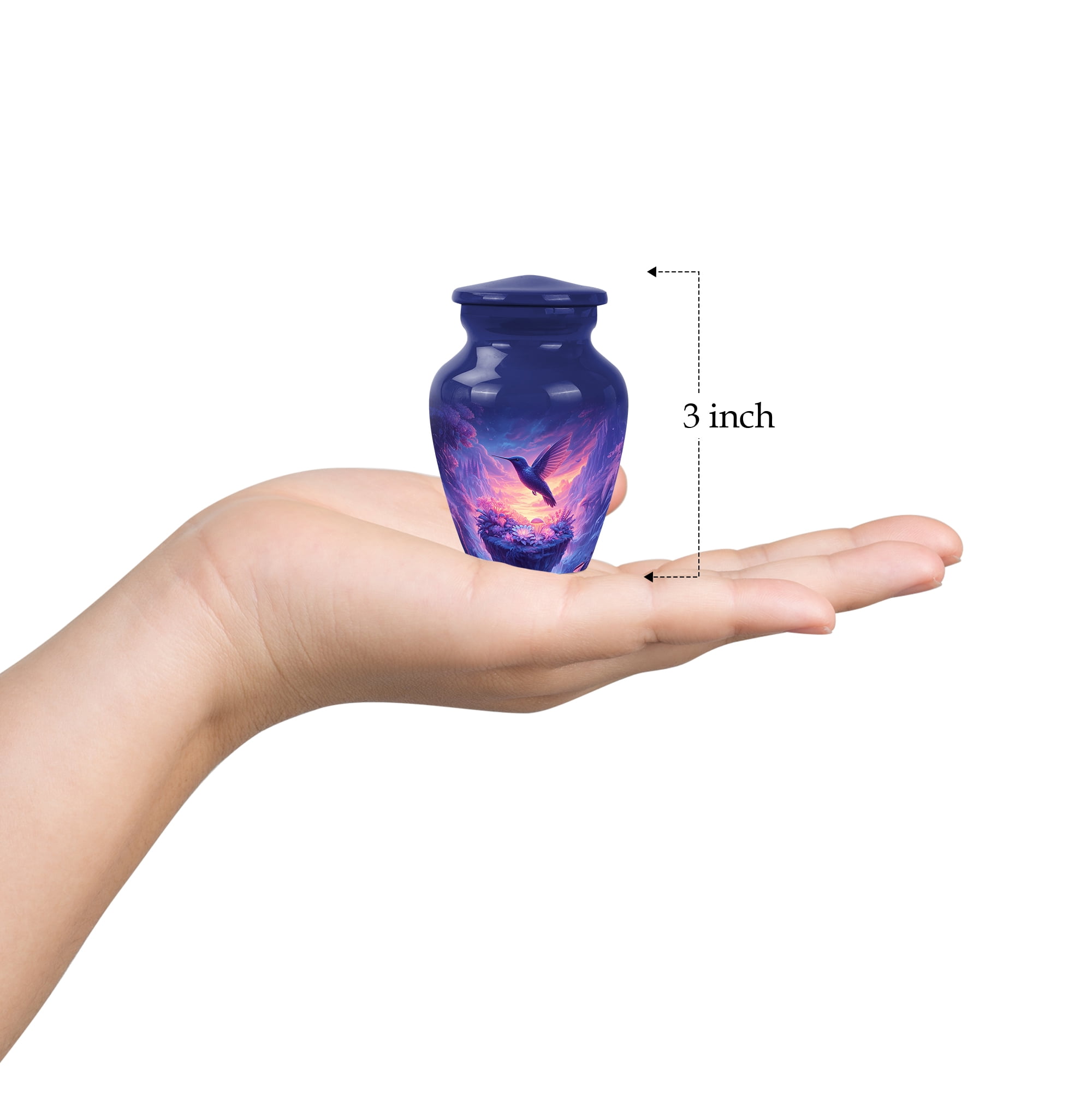 Humming Bird Funeral Urn For Women - 1 Large Purple Cremation Urns For Human Ashes Adult Male - Pink Mini Urns For Human Ashes Set Of 4 - Flowers Funeral Urn For Male, Combo, Blue 10&3 Inch