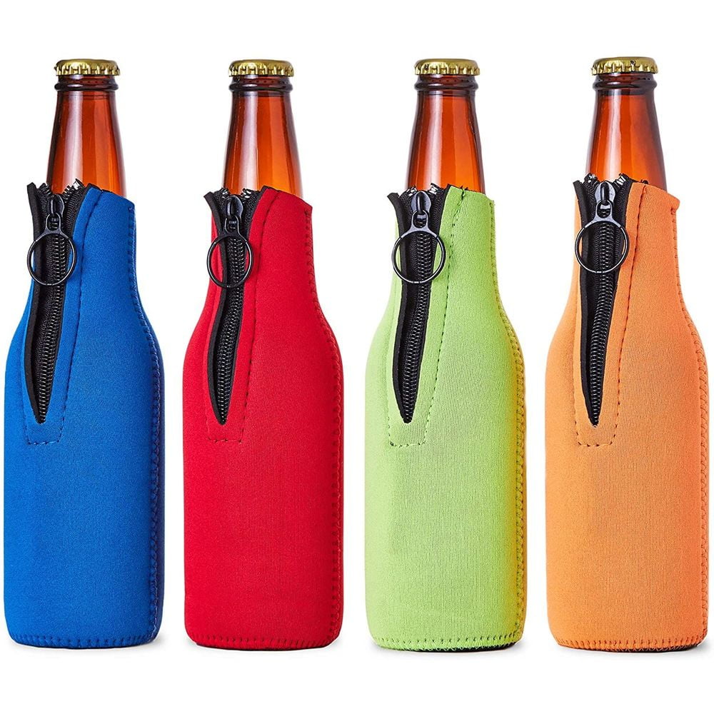 4 Pack Beer Bottle Insulator Sleeves, Neoprene Cooler with Zipper for