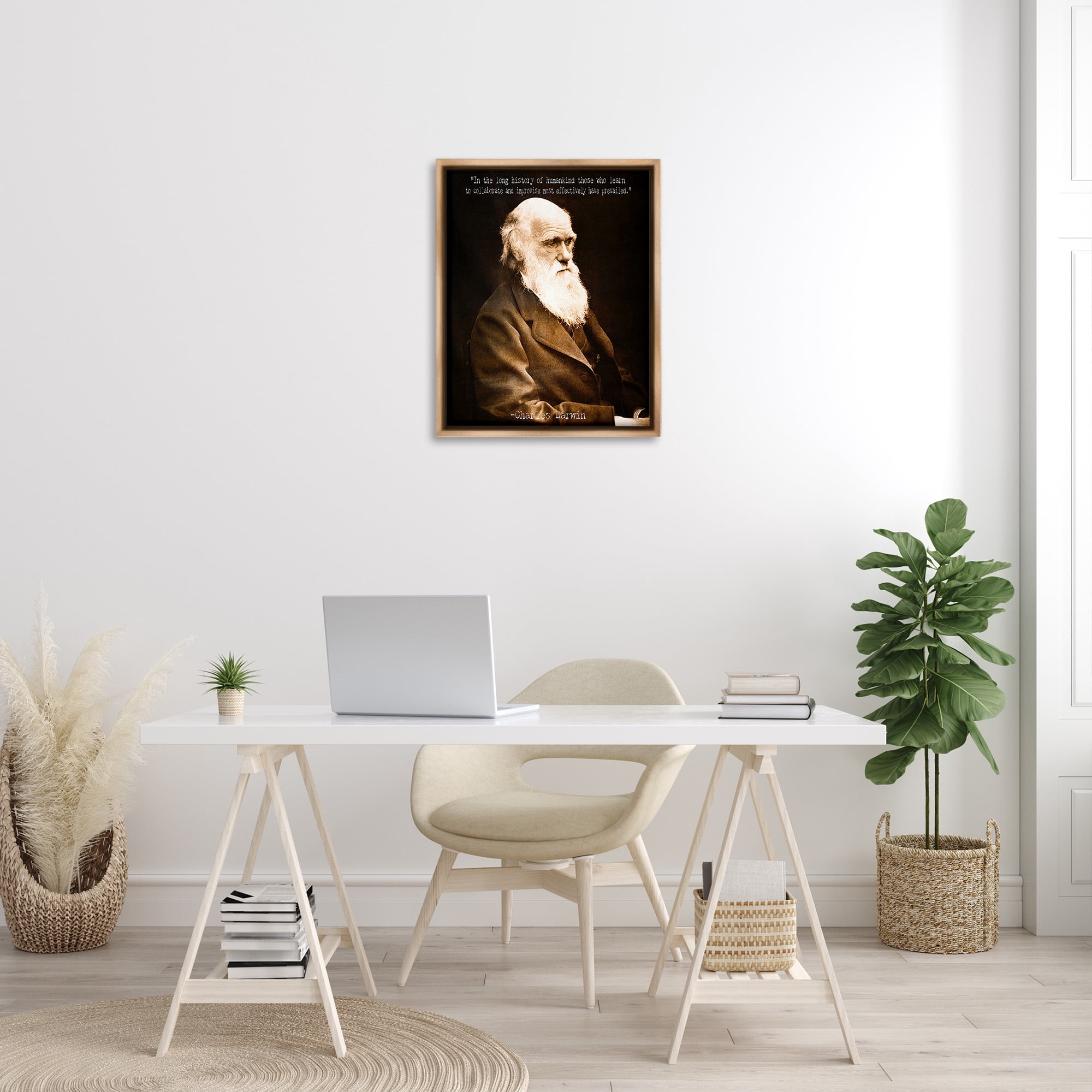 Stupell Industries Inspiring Darwin Quote Inspirational Painting Brown Floater Framed Canvas Art Print Wall Art, 25 x 31
