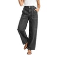 thumbnail image 4 of Miqool Women's Cargo Jeans High Waisted Straight Leg Denim Pants Casual Trendy Baggy Trousers with Pockets, 4 of 9