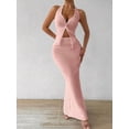 thumbnail image 6 of Women'S Two Piece Outfits Twist Front Halter Tops and Skirt Summer Set Pink L, 6 of 9