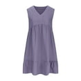 thumbnail image 5 of GEWSEY Summer Dress for Women Ruffle Cap Sleeve Pleated V Neck Dress Tiered Swing A Line Mini Dress (Purple, M), 5 of 6