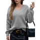 thumbnail image 1 of Suéter de Larga con Cuello en V para Mujer, Suéter Holgado de Punto Grueso de Gran Tamaño. Gris M, 1 of 8