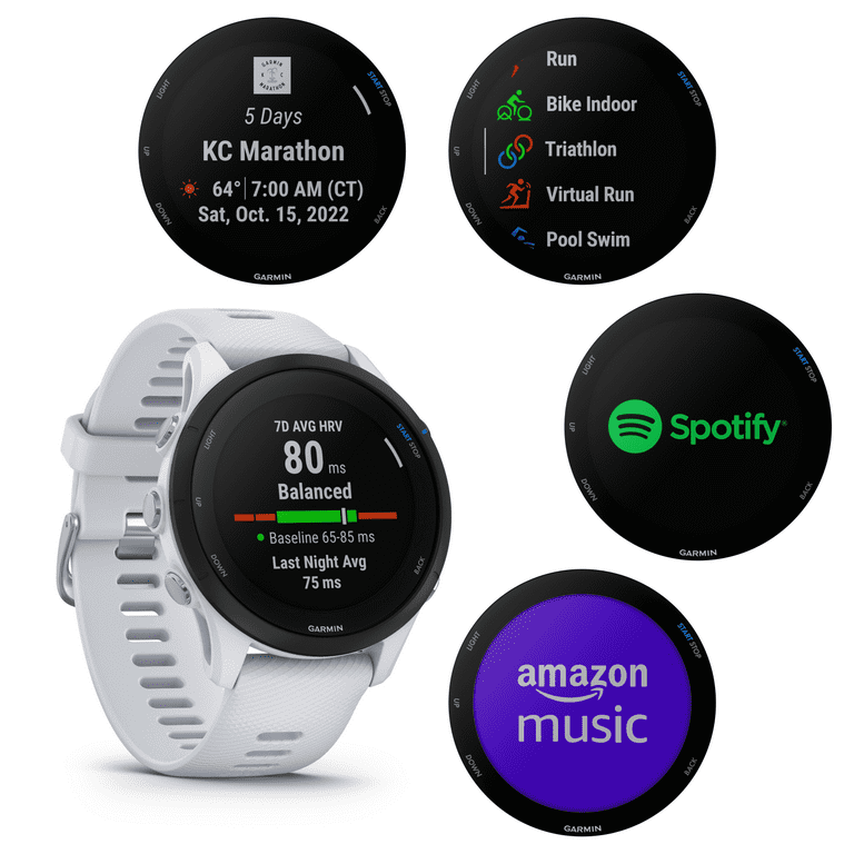 Garmin Forerunner 255 Music GPS Running Smartwatch 010-02641-21 Whitestone  with Black Earbuds Bundle 