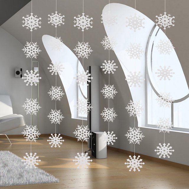 Cadena de copos de nieve de papel de perlas 3D Adornos navideños MABOTO Cadena de copo de nieve