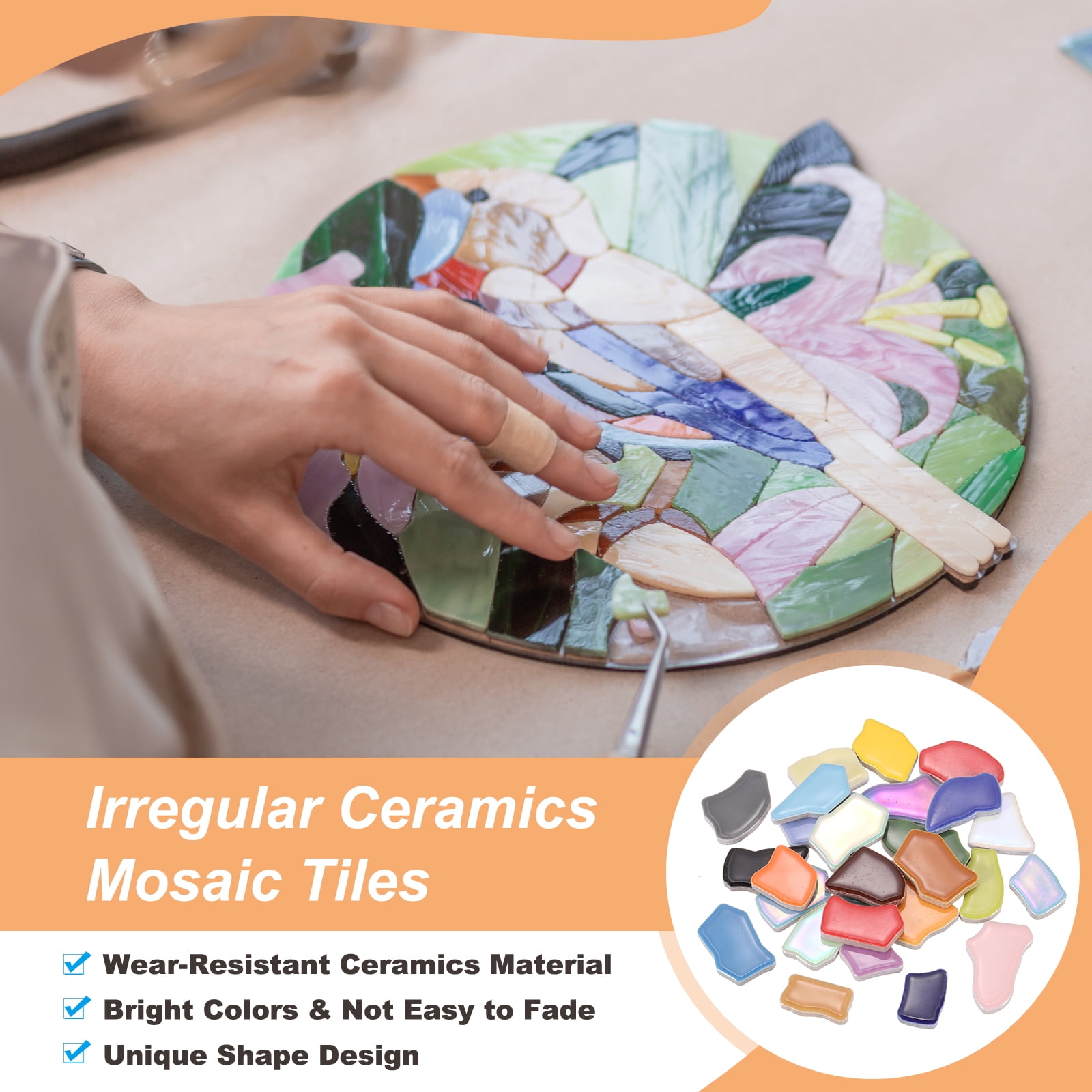 Uxcell 500g/1.1LB Irregular Ceramics Mosaic Tiles, 0.79"-1.57" Mosaic Stained Tile Broken Porcelain Pieces Stones Bulk for DIY Craft Making Vases Home Decoration, Mixed Colors