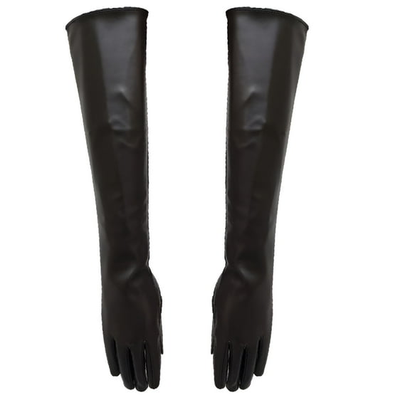 TELOLY Gloves Full Finger Windproof Faux Leather Long Arm Gloves for Shopping,Deep Coffee L