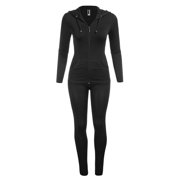 FashionMille High Waisted Super Comfortable And Soft Full Length One Size Fits All 2pc Work Out Leggings And Track Jacket Set