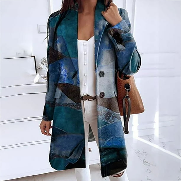 Abrigo cortavientos largo de lana con estampado Vintage para otoño e invierno informal a la moda para mujer Fridja po5103