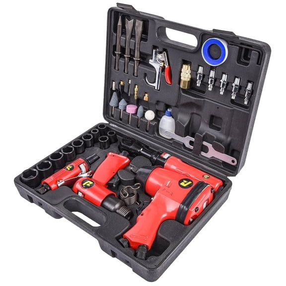 JEGS 81151 Air Tool Kit Includes Impact Wrench Ratchet Wrench Hammer Die Grinder