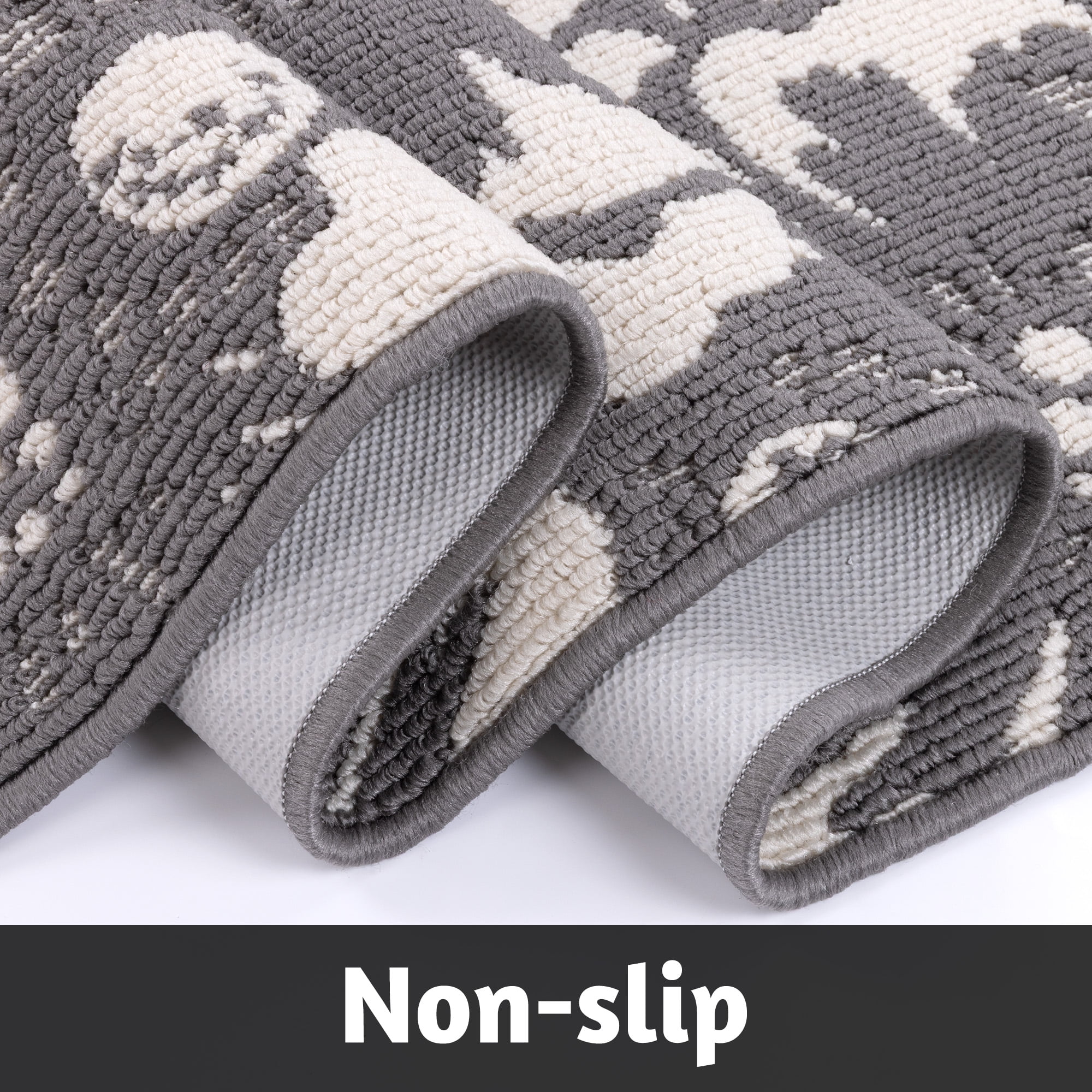 MeyJey Kitchen Rug Set 3 Piece, Non Slip Machine Washable Mats for Home Floor and Living Room, Gray