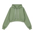 thumbnail image 6 of Women Cropped Drawstring Hooded Sweatshirt Long Sleeve Loose Pullover Crop Hoodie Casual Sport Tops for Spring Autumn Streetwear Green, 6 of 6