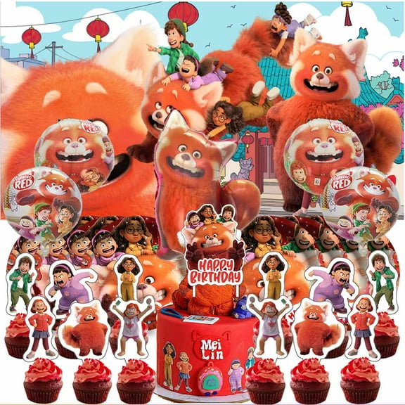 Turning Red Party Supplies Decor Tableware Backdrop Banner Cake Topper Balloons Birthday Decorations